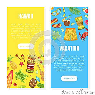 Hawaii Vacation Landing Page Templates Set, Summer Vacation Adventures Web Page, Mobile App, Homepage Vector Vector Illustration