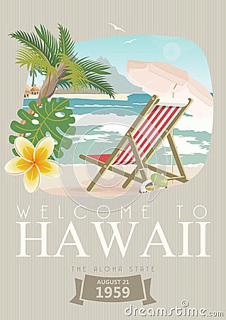 Hawaii vector travel illustration. Summer concept. Beach resort. Sunny vacations Vector Illustration