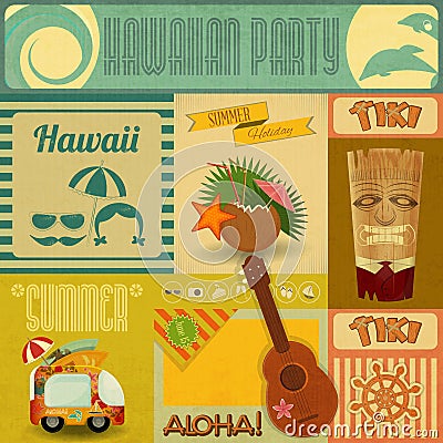 Hawaii Vintage Card Vector Illustration