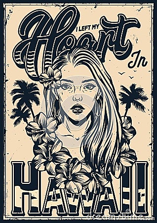 Hawaii vintage monochrome poster Vector Illustration