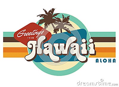 Hawaii Vintage Postcard style t-shirt design art Stock Photo