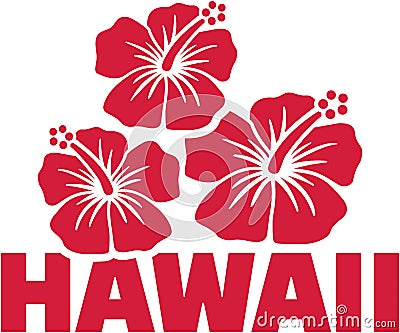 Hawaii word with hibiscus flowers Vector Illustration