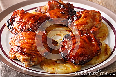 Hawaiian BBQ huli huli: Grilled chicken glazed with pineapple cl Stock Photo