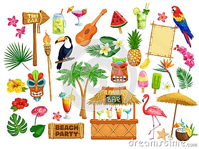 Hawaiian beach party icons Vector Illustration