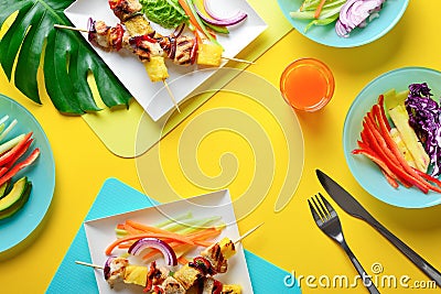 Hawaiian chicken grilled kabob summer food concept Stock Photo