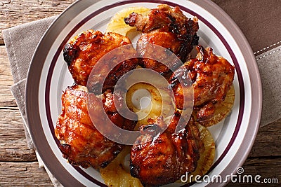 Hawaiian chicken huli huli with pineapple close-up. horizontal t Stock Photo