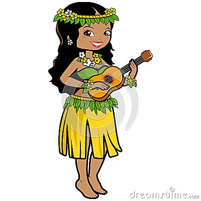 Hawaiian woman playing the ukulele. Vector illustration Vector Illustration