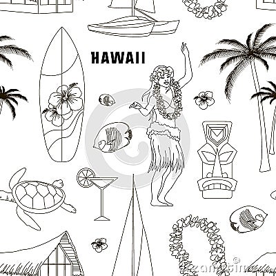 Hawaiian, Hawaii Set pattern Vector Illustration