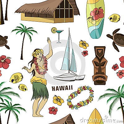 Hawaiian, Hawaii Set pattern Vector Illustration