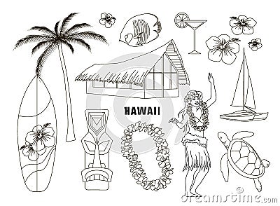 Hawaiian, Hawaii Set Vector Illustration