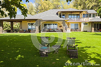 Big hawaiian house with garden table and chairs in the northshore oahu hawaii Stock Photo