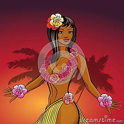 Hawaiian hula dancer Vector Illustration