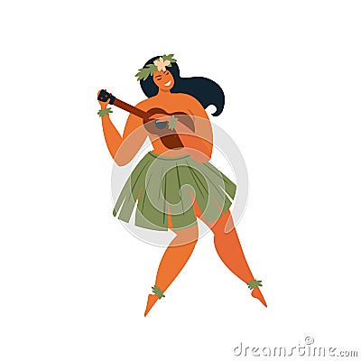 Hawaiian hula dancer young pretty woman Vector illustration. Vector Illustration