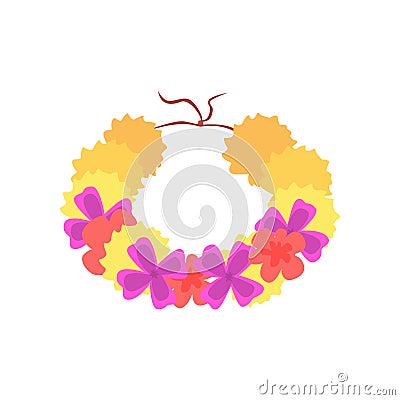 Hawaiian lei with bright colorful flowers, traditional necklace cartoon vector illustration Vector Illustration