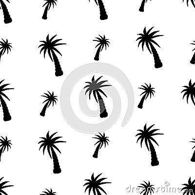 Hawaiian motives. Palma. Silhouette. Repeating ornament. Seamless vector pattern. Outline on an isolated colorless background. Vector Illustration