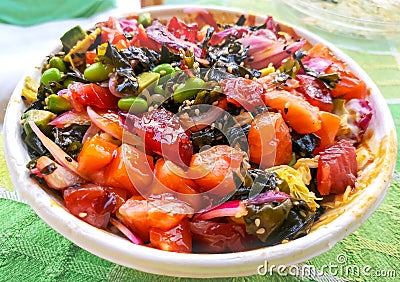 Hawaiian poke bowl take away Stock Photo