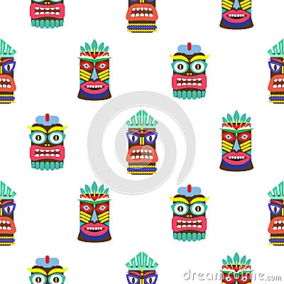 Hawaiian tiki mask seamless bright on white pattern vector. Vector Illustration