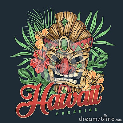 Hawaiian Tiki mask sticker colorful Vector Illustration