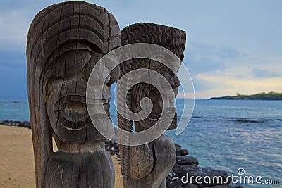 Hawaiian Tikis totem poles Stock Photo