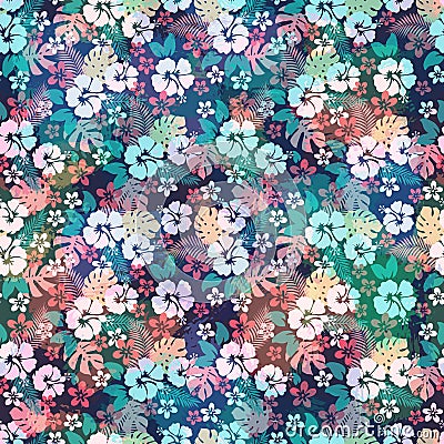 Hawaiian tropical floral seamless pattern. Vector Illustration