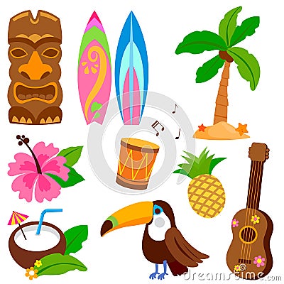 Hawaiian beach summer collection. Vector illustration Vector Illustration