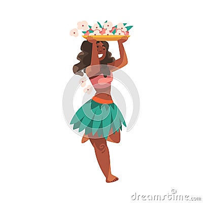 Hawaiian Woman Character with Carrying Lei Garland or Wreath Vector Illustration Vector Illustration