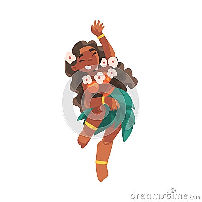 Hawaiian Woman Character with Lei Garland or Wreath Hula Dancing Vector Illustration Vector Illustration