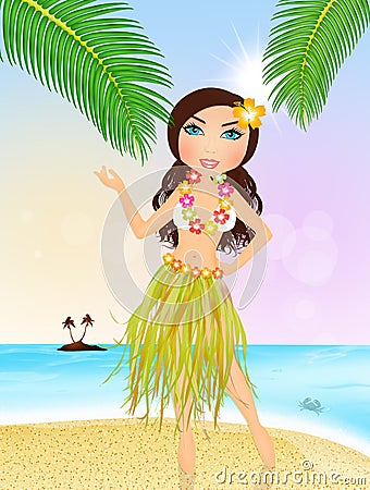 Hawaiian woman with straw skirt Stock Photo