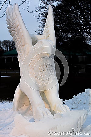 Hawk, Bird, Snow Sculpture Carving Stock Photo