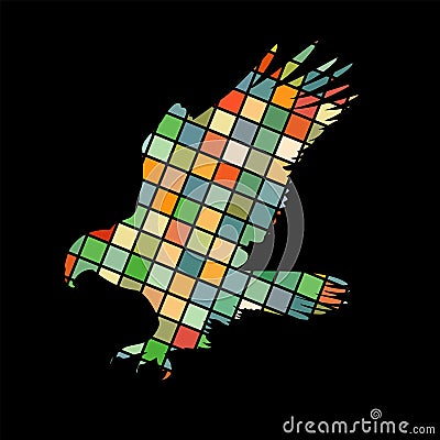 Hawk eagle falcon bird mosaic color silhouette animal background Vector Illustration