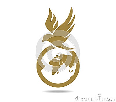 Hawk over the globe. Falcon over the planet earth. Logo Vector Illustration