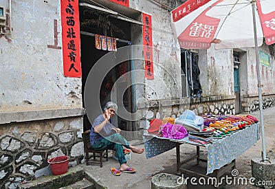 Hawkers and peddlers selling food and grocery in walking street Editorial Stock Photo