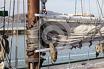 The hawser on the sailboat mast Stock Photo