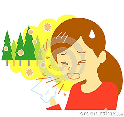 Hay fever, sneezing, woman Cartoon Illustration