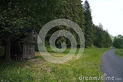 Hay storage - Feeder for feeding wild forest animals in the Ilanovska Valley Stock Photo