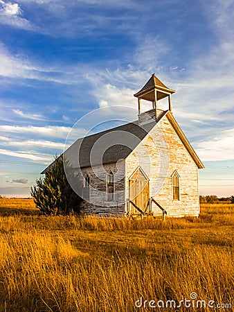 Hays, KS USA - Abandoned Wooden Church Building Stock Photo