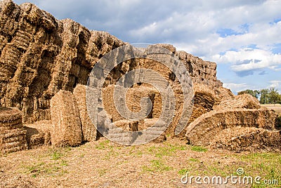 Haystacks bales in countryside Stock Photo