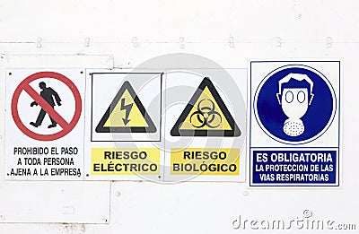 Hazard and danger signs Stock Photo