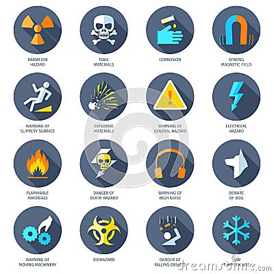 Hazard Icons Flat Vector Illustration