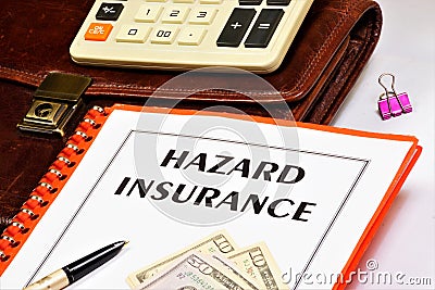 Hazard insurance. The inscription in the contract document. Stock Photo