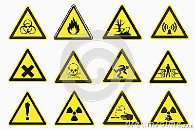 Hazard symbols yellow s sign Stock Photo