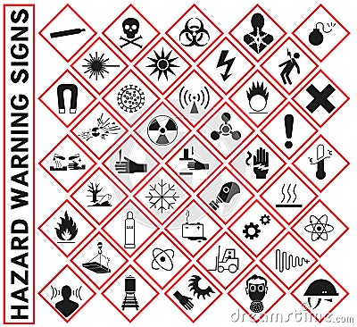 Hazard warning symbol icons Ghs safety pictograms. sign of physical hazards Vector Illustration