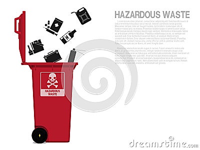 Hazardous waste icon is falling in to the bin Vector Illustration