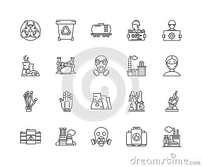 Hazardous waste management line icons, signs, vector set, outline illustration concept Vector Illustration