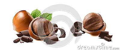 Hazelnut chocolate curls 2 isolated on white background Stock Photo