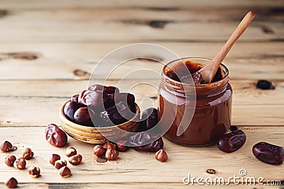 Hazelnut Chocolate Date Spread sugar-free Stock Photo