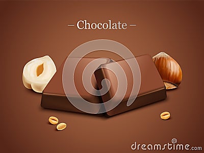 Hazelnut chocolate elements Vector Illustration