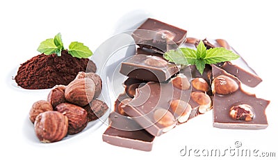 Hazelnut Chocolate isolated on white Stock Photo