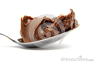 Hazelnut cream on spoon Stock Photo