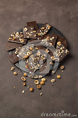 Hazelnut dark chocolate Stock Photo